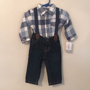 Carter infant boy suspender outfit.